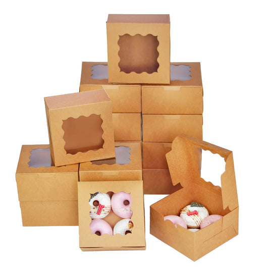 Bakepacker 100pcs Kraft Cookie Boxes 6x6x3 inches Easy Assemble Macaroon Pastry Boxes Bakery Boxes