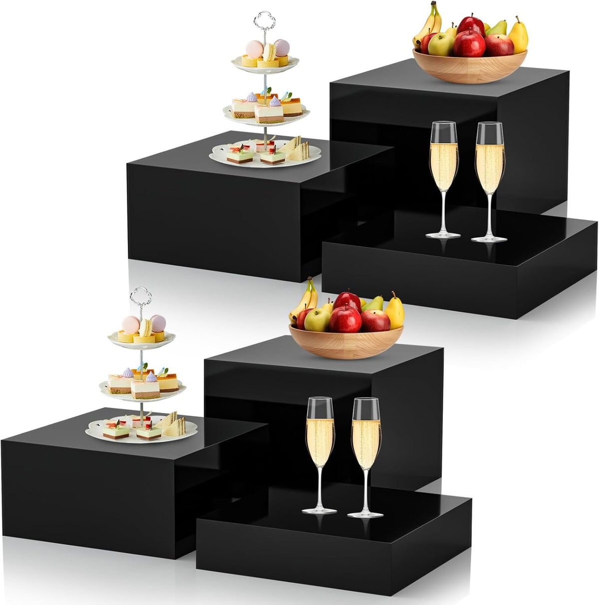 6Pcs Black Buffet Risers Acrylic Boxes Display Food Risers for Buffet Table Platter Parties