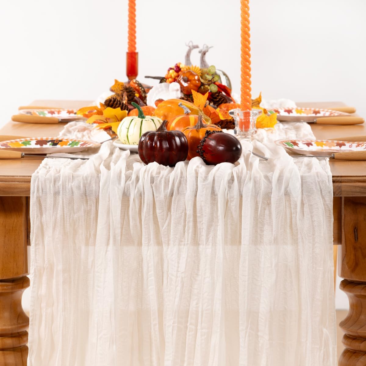 Ivory White Cheesecloth Table Runner Fall Table Runner Boho Gauze 120 Inches White Cheese Cloth