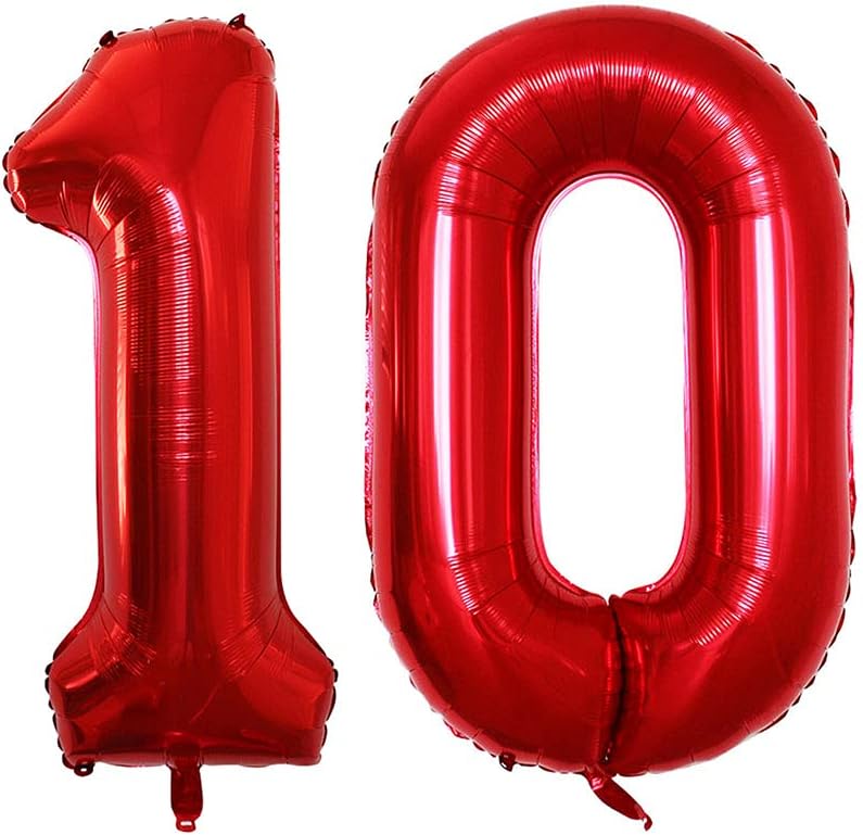 GOER Number 10 Balloons for 10th Birthday Party Decorations,42 Inch Jumbo Foil Helium Balloons for