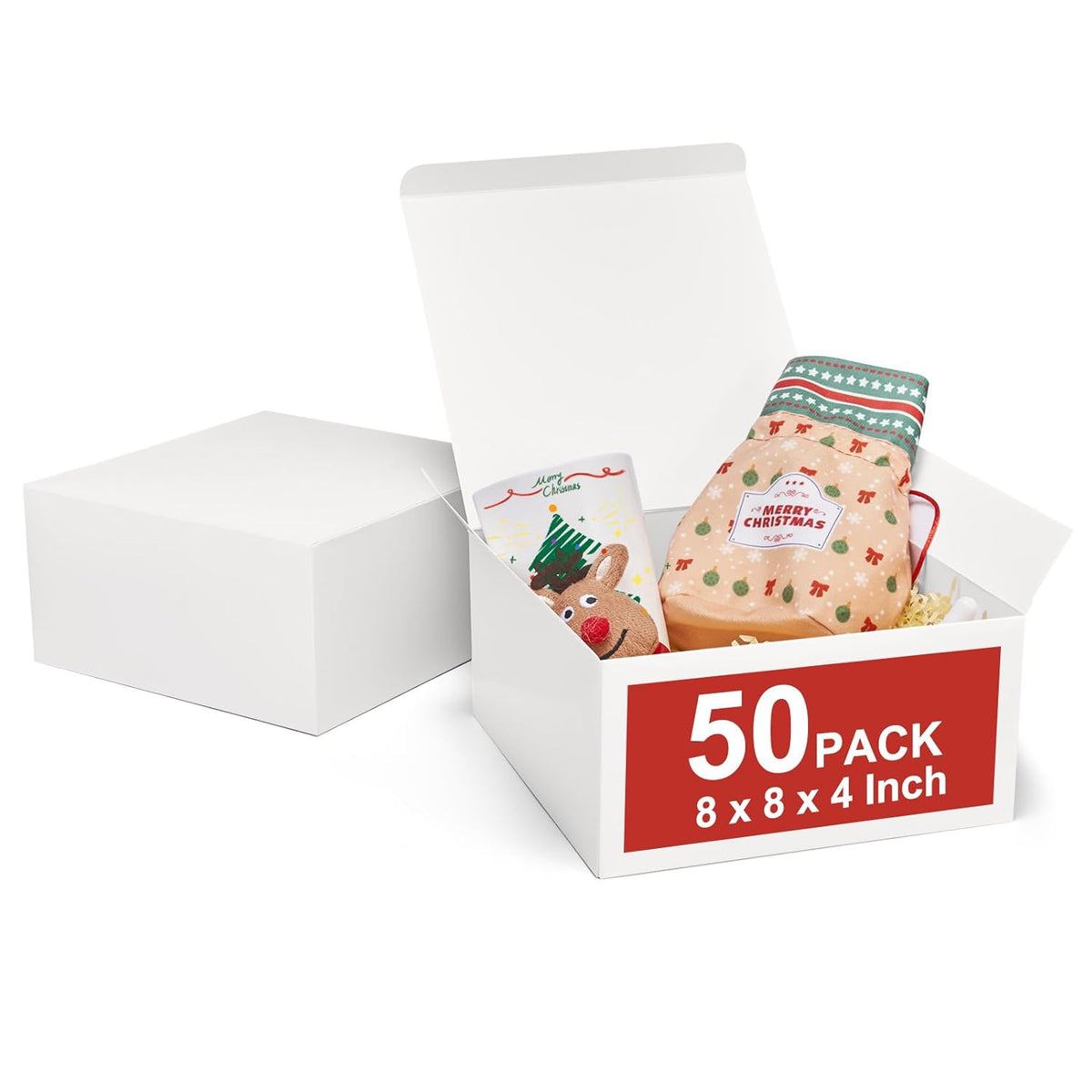 MESHA 8x8x4 Gift Box 50 Pack White Gift Boxes with Lids, DIY Bridesmaid Proposal Box