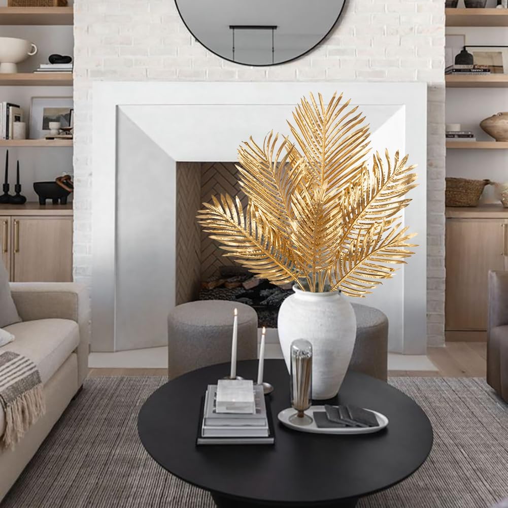 DILATATA Large Faux Gold Palm Leaves – Artificial Tropical Areca Palm Fronds for Floral