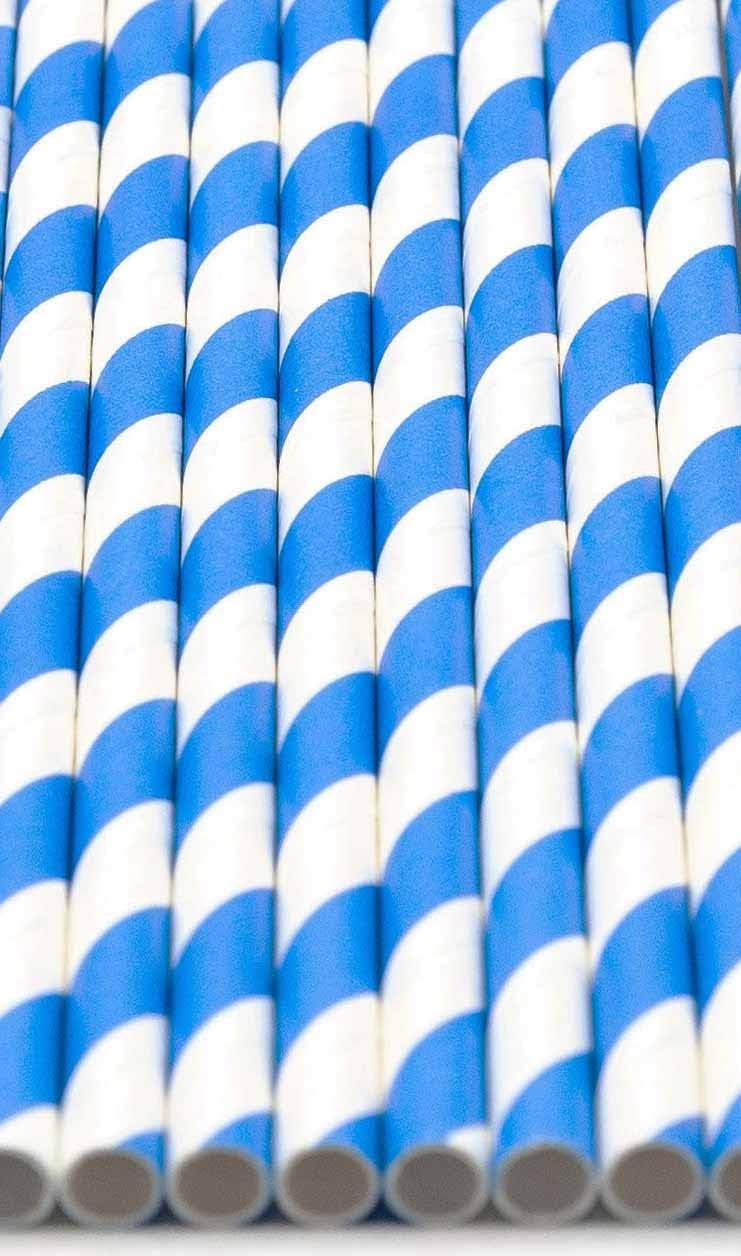 Pack of 300 Sky Blue Swirls Biodegradable 4-Ply Paper Drinking Straws (Compostable, Non-toxic
