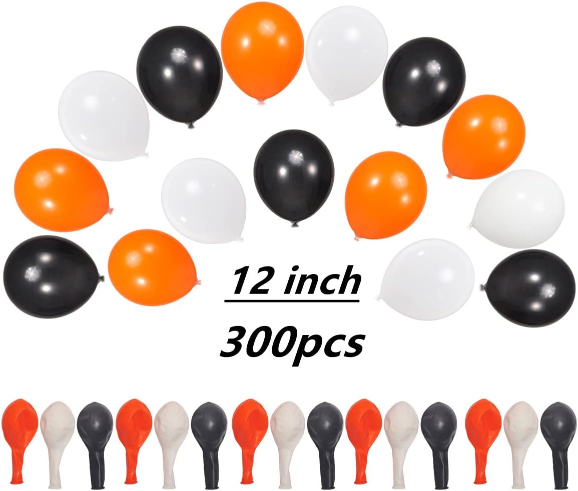 300 Pack White Black and Orange Balloons 100 of each of the 3 colors 12 inch White Black Orange