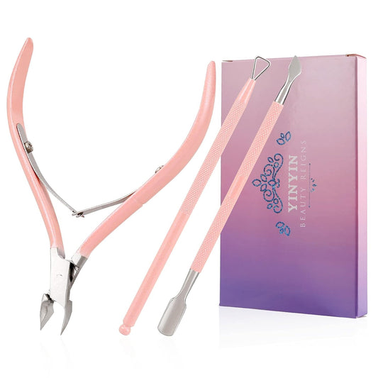YINYIN Professional Stainless Steel Cuticle Trimmer with Pusher and Cutter - Durable Pedicure