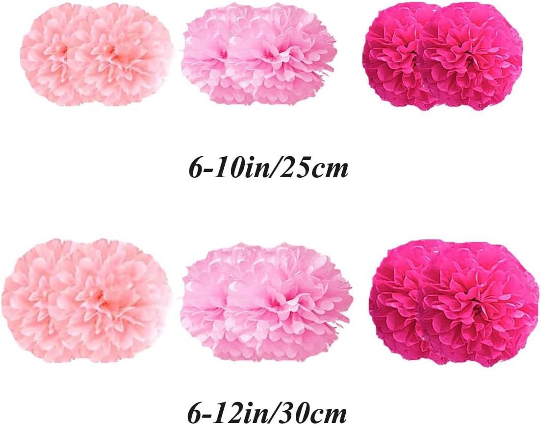 12pcs 10in 12in Pink Pack Paper Pom Poms Tissue Paper Party Pink Decor Flower Hanging Paper Flower