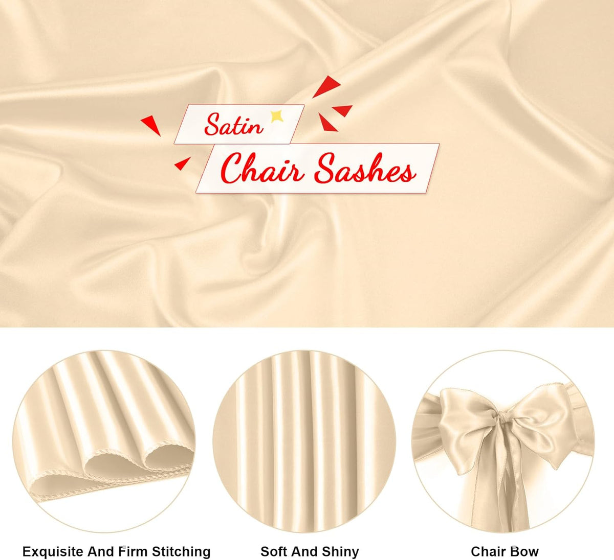 Satin Chair Sashes Bows Universal Chair Ribbon Ties Back Sash for Wedding Party Reception Events