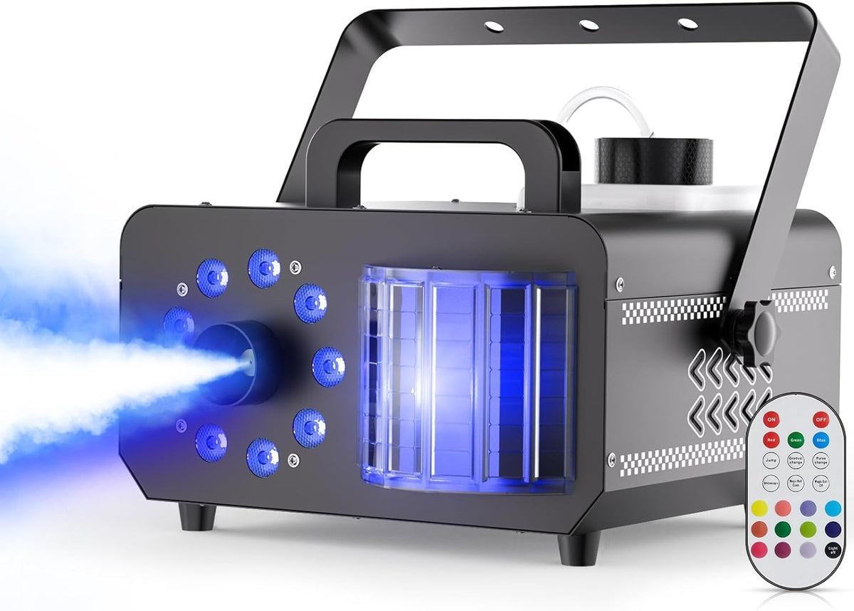 Fog Machine with 9 RGBW LED Lights, 1200W Professional Smoke Machine, 1L Tank, 3000CFM Output, 14