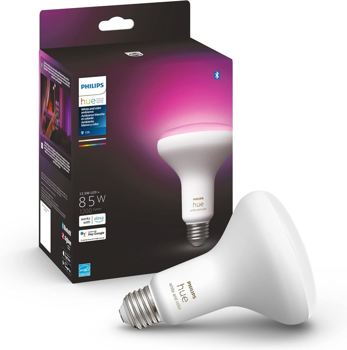 Philips Hue White & Color Ambiance BR30 LED Smart Bulb, Bluetooth & Zigbee Compatible (Hue Hub