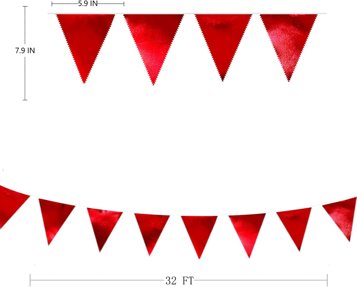 Red Party Decorations Triangle Pennant Banner Flag Dark Red Metallic Fabric Bunting Garland for