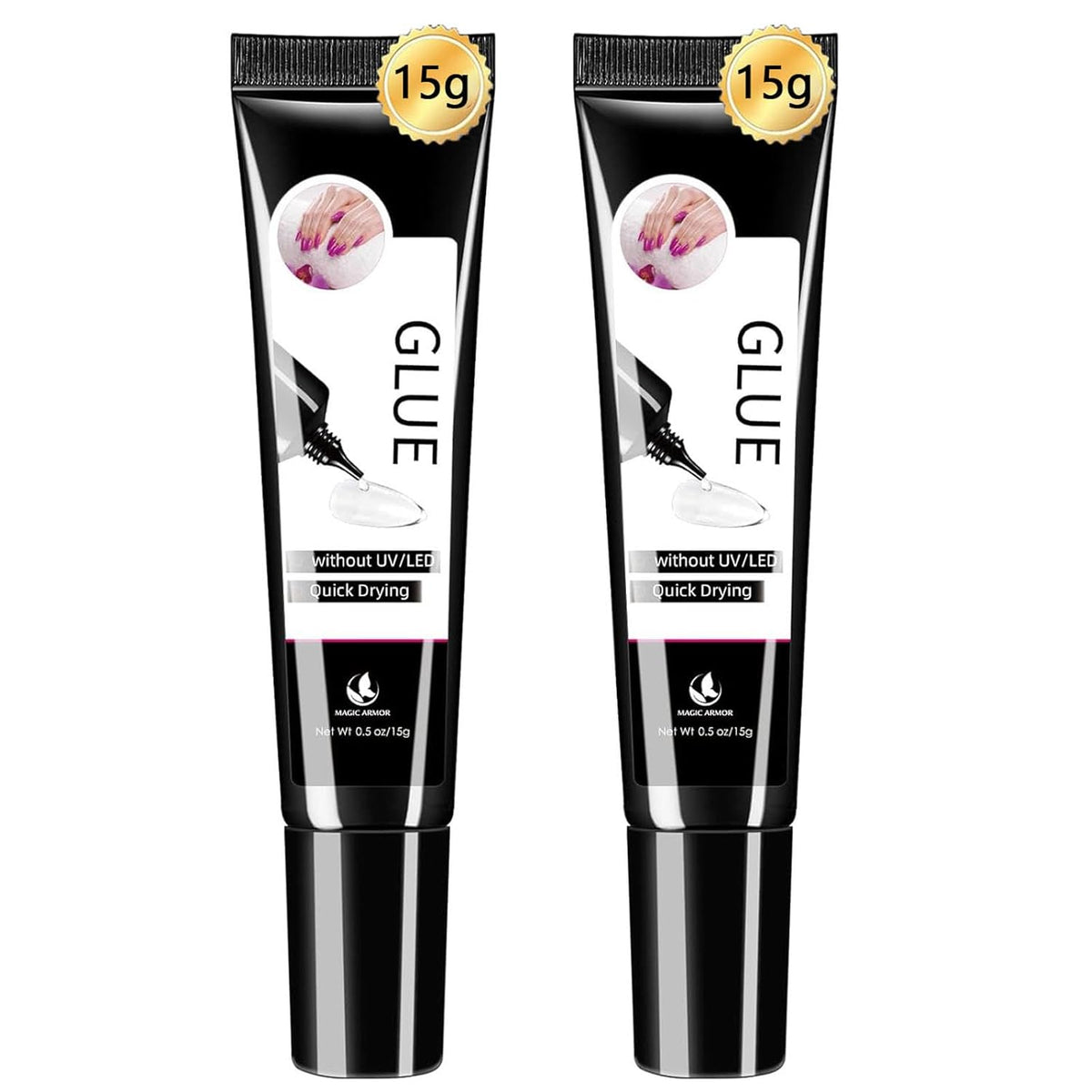 2Pcs Semi Solid Nail Glue for Press On Nail, No Need for UV Lamp Super Strong Nail Glue Quick