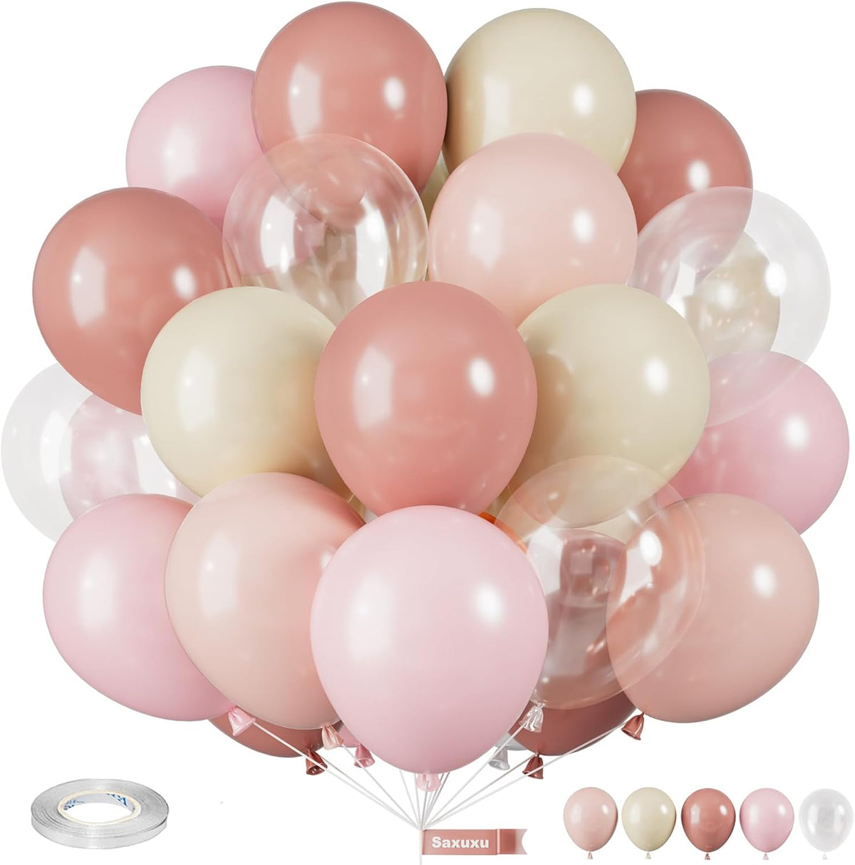 Dusty Pink Balloons, 12 Inch Pastel Pink Balloons, Blush Macaron Orange White Transparent Latex