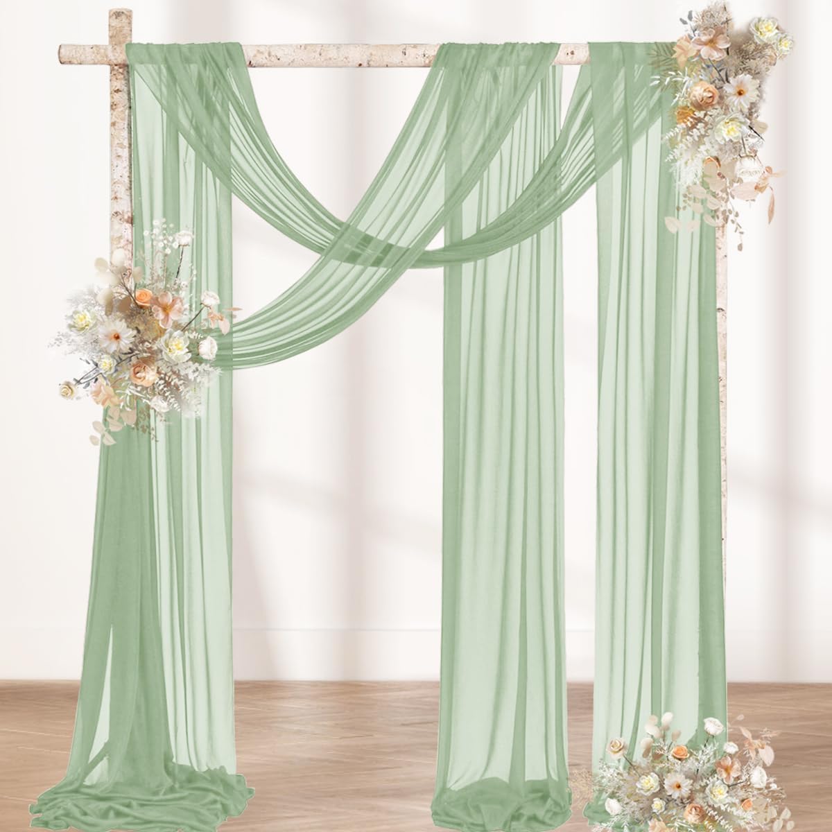 MLMW Wedding Arch Draping Fabric 2 Panels 29" x 20Ft Easter Sage Green Sheer Wedding Arch Backdrop