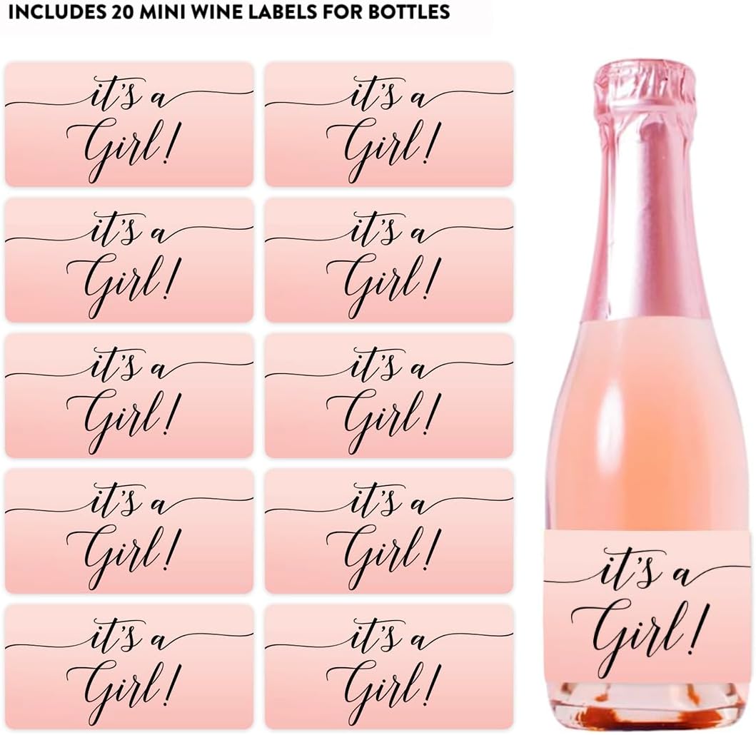 Andaz Press Blush Pink Rose Elegant Party Baby Shower Collection, Waterproof Mini Champagne Wine or