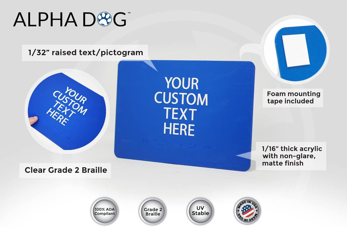 ALPHA DOG ADA SIGNS Custom ADA Compliant Braille Sign, 6"x9" Room Identification Plaque, Tactile