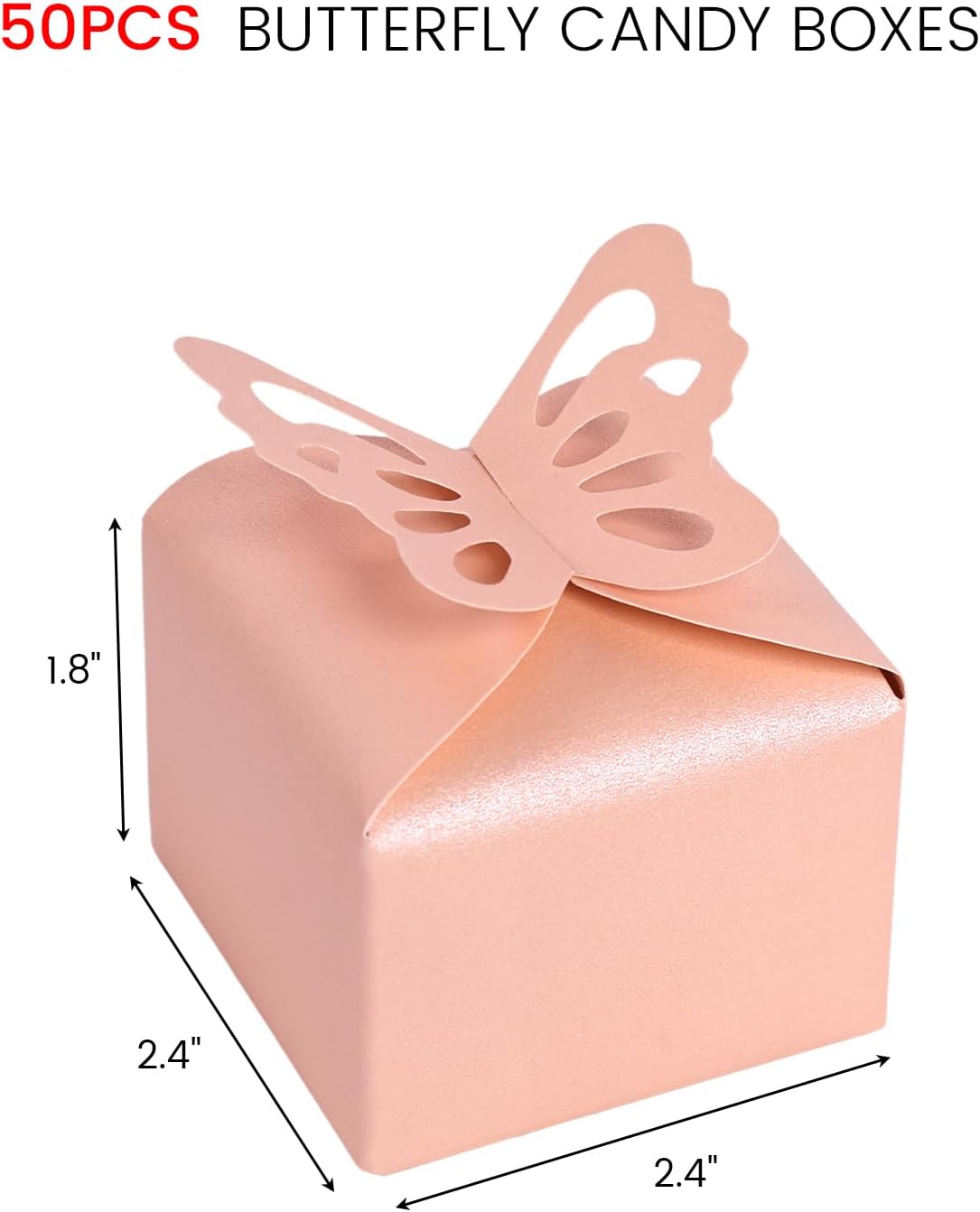 VGOODALL 50PCS Party Favor Boxes, 2.4" x 2.4" x 1.8" 3D Butterfly Candy Boxes Pink Baby Shower