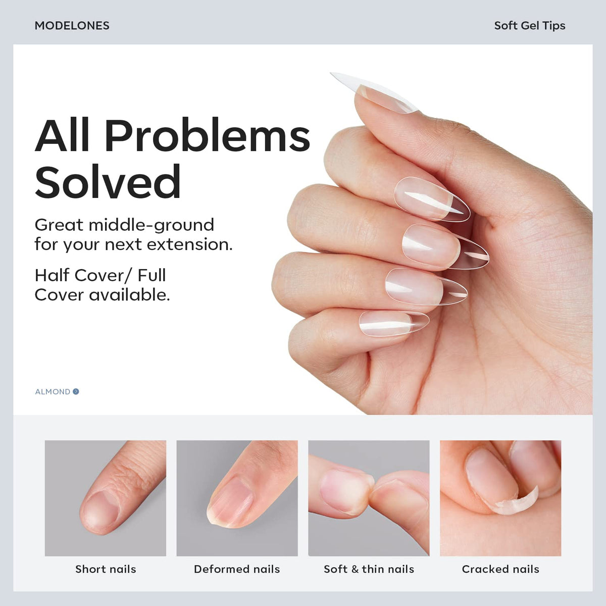 Modelones Medium Almond Nail Tips 510Pcs Clear False Acrylic Almond Press on Nails Pre-shape Full