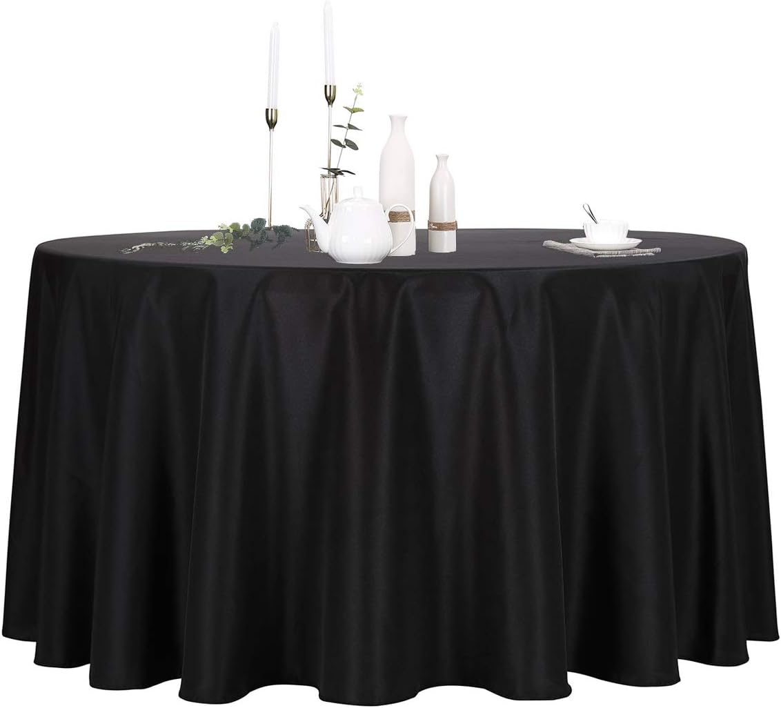 Ascoza 2pack 108 Inch Black Round Tablecloth in Polyester Fabric for