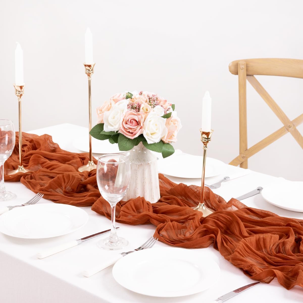 12Pcs Terracotta Cheesecloth Table Runner 120 Inch10FT Terracotta Color Rustic Boho Cheesecloth