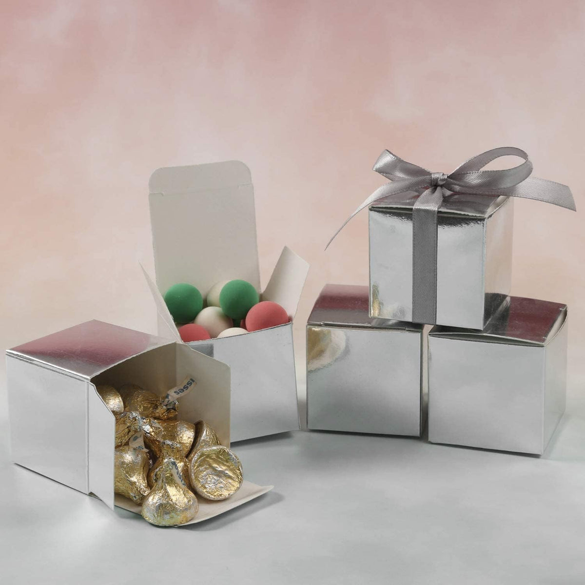 COTOPHER 25pcs Wedding Favor Boxes, Paper Gift Boxes 3x3x3 Inches Small Gift Boxes with Ribbons