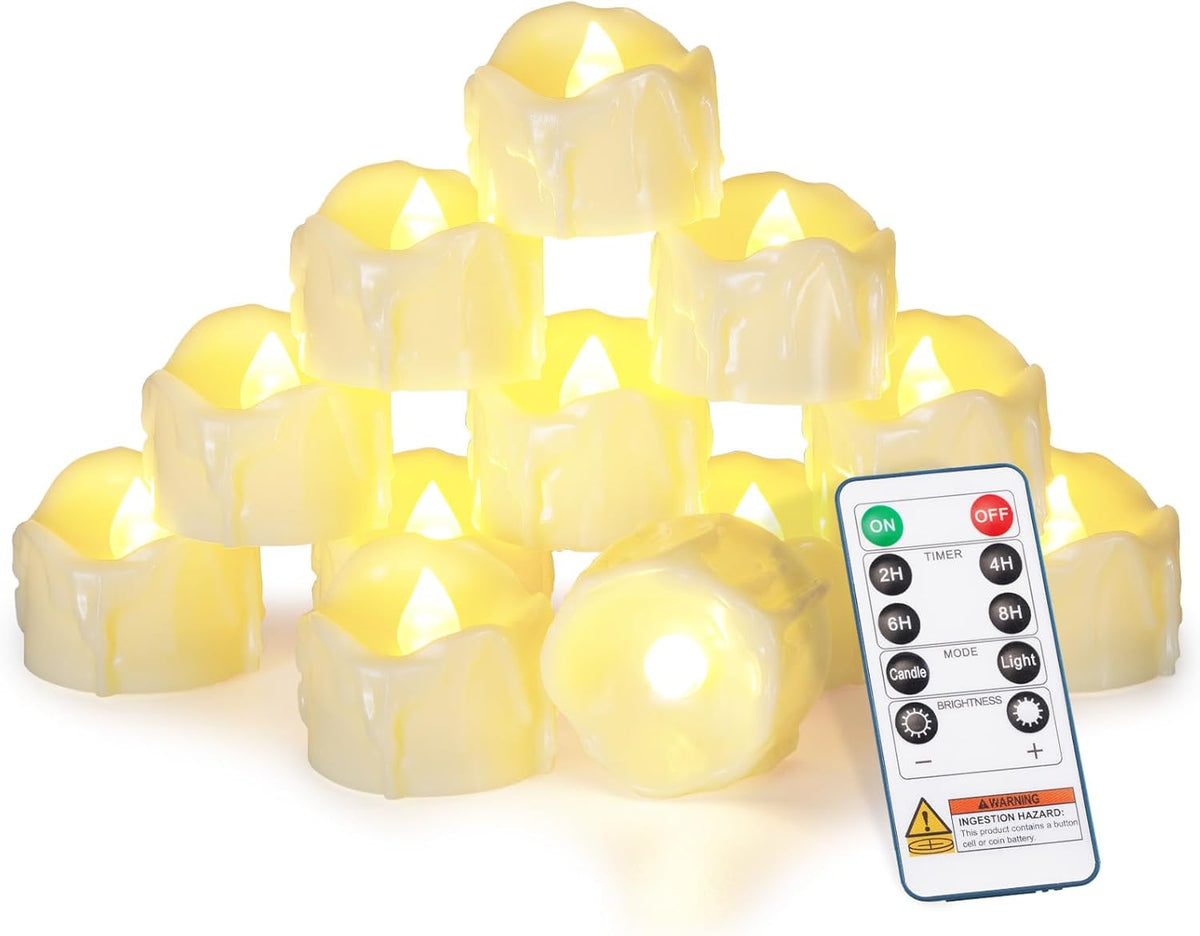 Homemory 12pcs Remote Timer LED Tea Lights Candles, 400+Hours Flickering Flameless Battery Votive