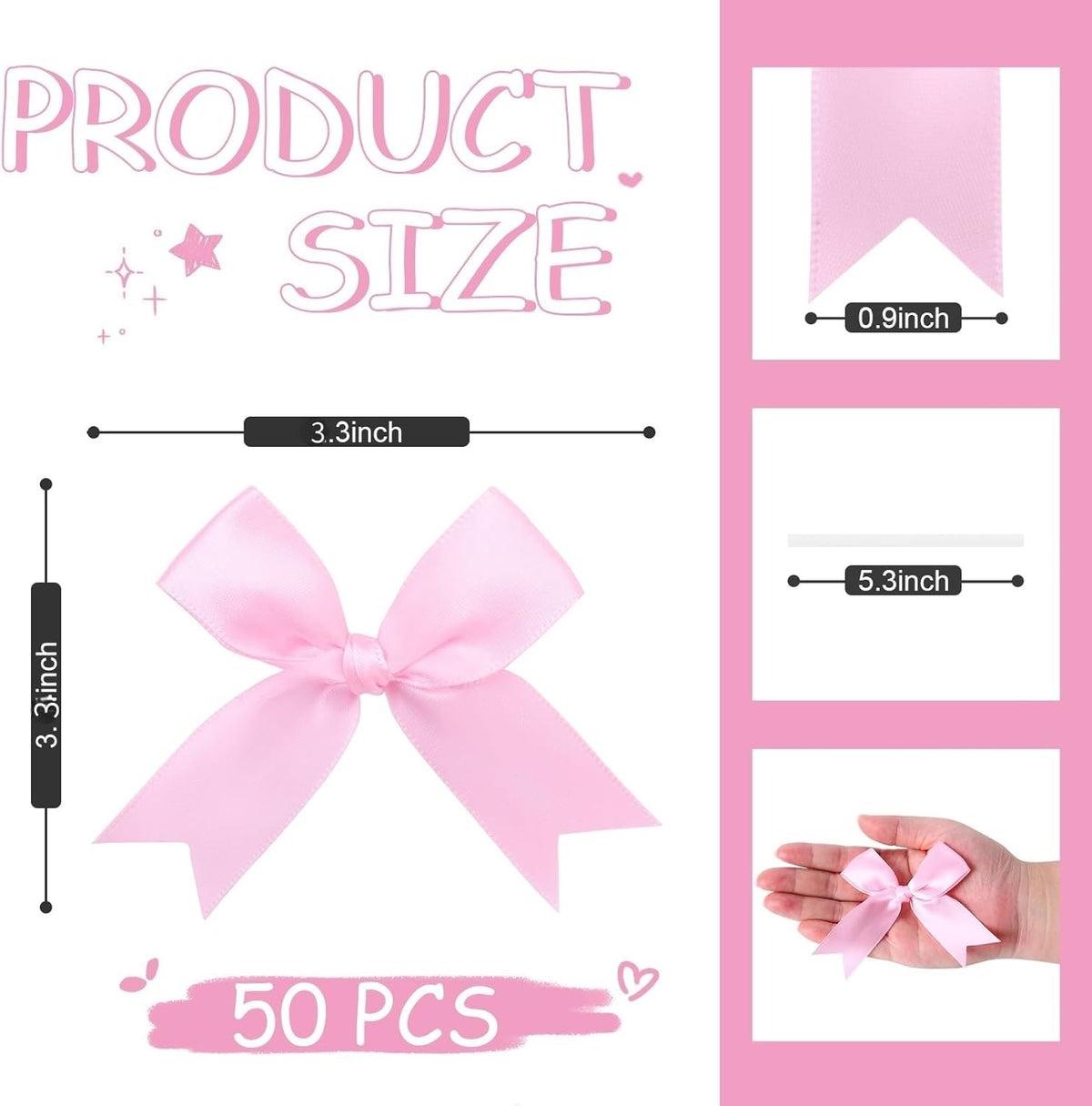 Feluwi Pink Gift Wrap Bows (50 Pcs) - 3.3 Inch Elegant Plastic-Free Bows for Christmas Gifts