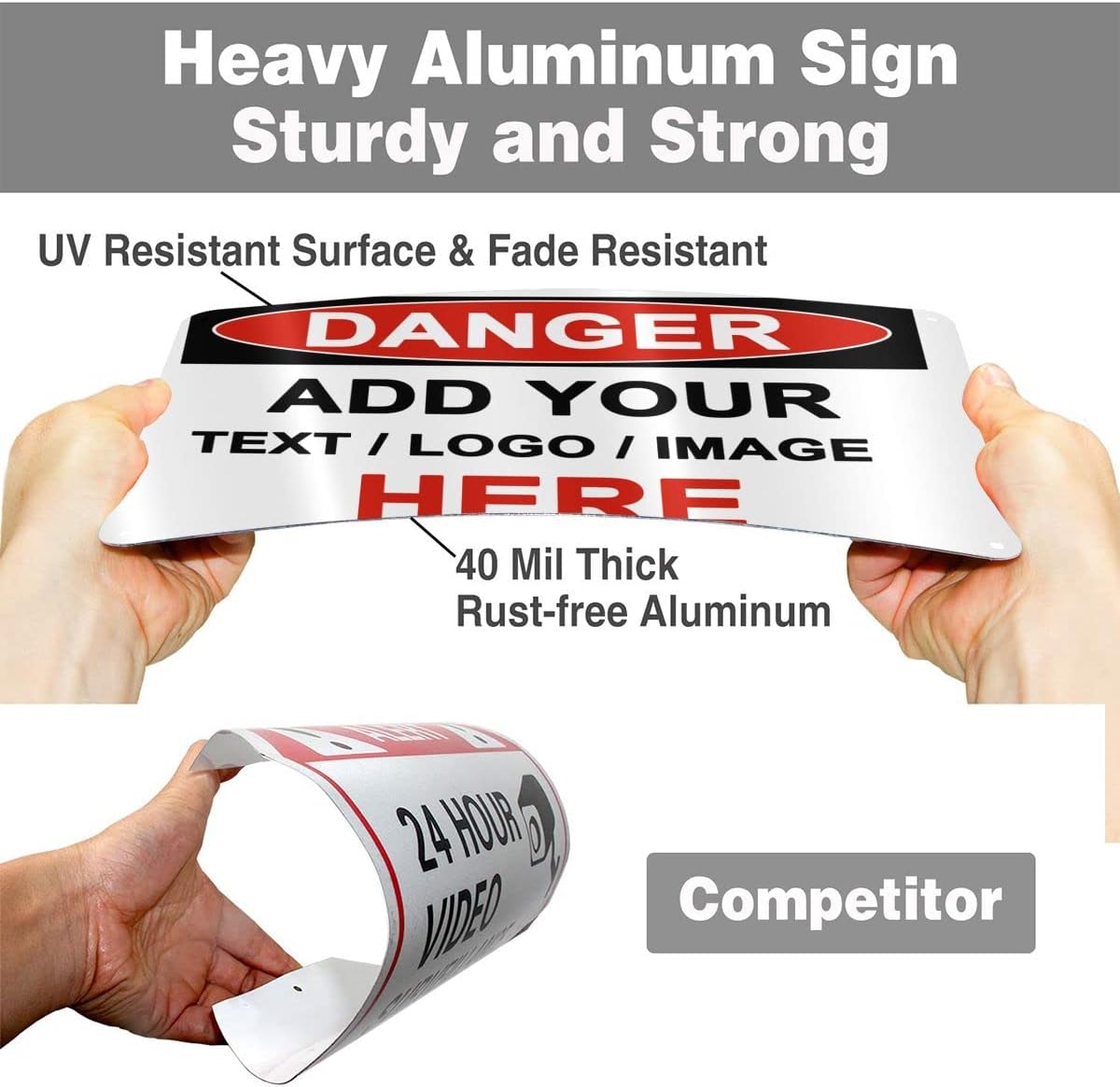 Custom Danger Signs Outdoor Metal - 12 x 8 Personalized Aluminum Caution Signs Rust-Proof Warning