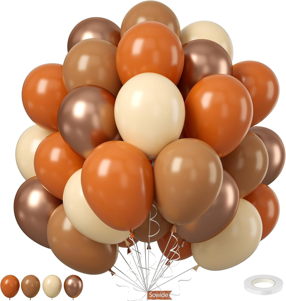 Burnt Orange Balloons, 50Pcs 12 Inches Nude Brown Metallic Champagne Fall Color Balloons for Autumn