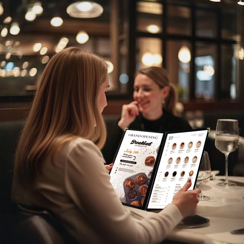 Goodsmart Restaurant Menu Covers - 25 Pack Black 8.5" x 11", 2-Page/4-View, Side-Loading Vinyl Menu