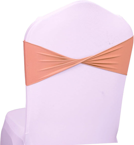VDS Pack of 200 PCS | Coral Peach | Spandex Chair Sashes Bows Without Buckle | Stretch Elastic