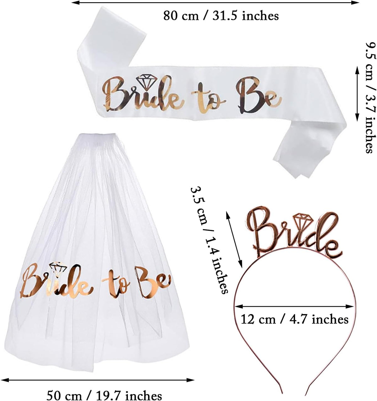 3 Pack Bride to Be Decorations Set, Bride to Be Sash,White Bride Veil, Bride Headband Tiara for
