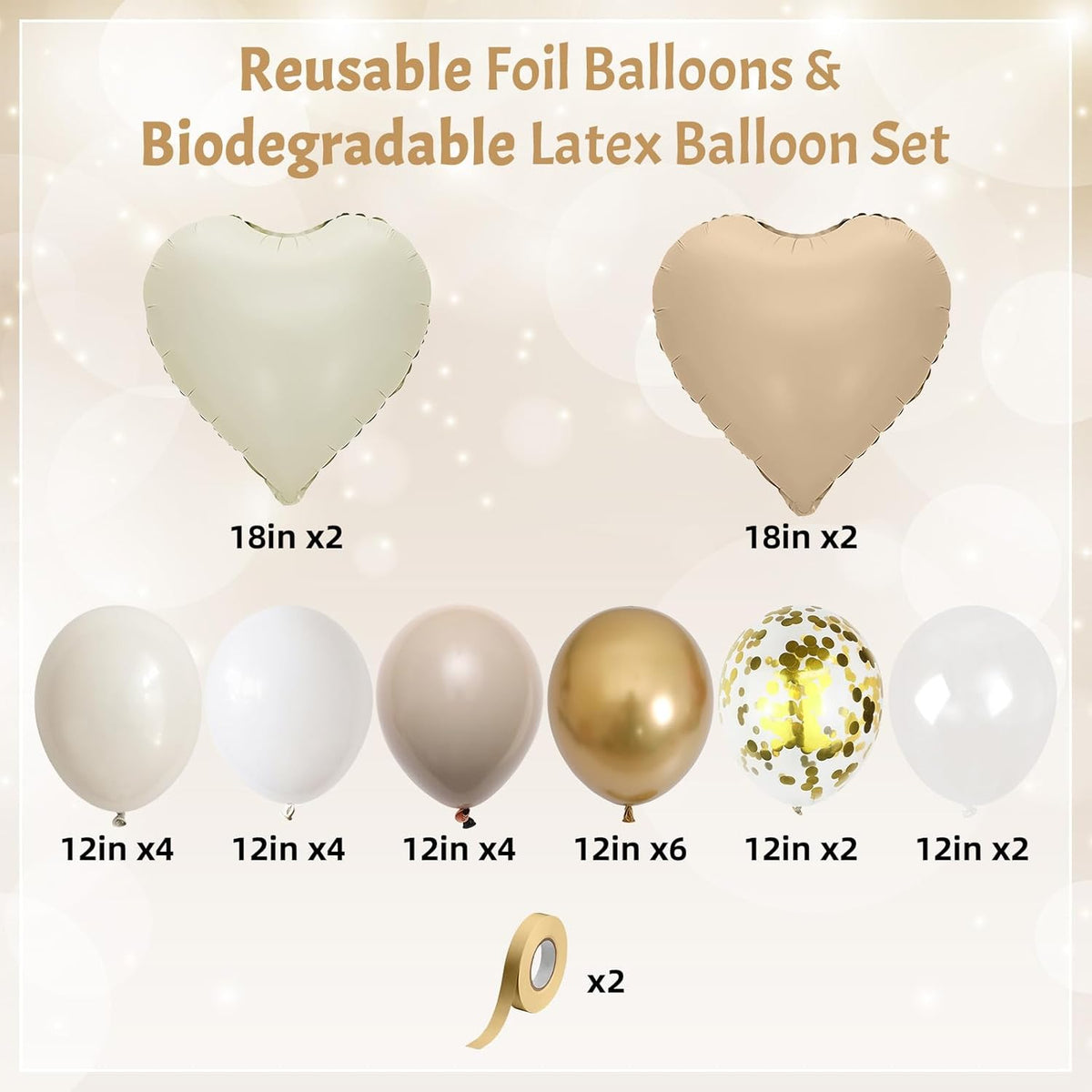 Sand White and Gold Balloons Beige Heart Balloon as Engagement Party Decorations, Metallic Gold and