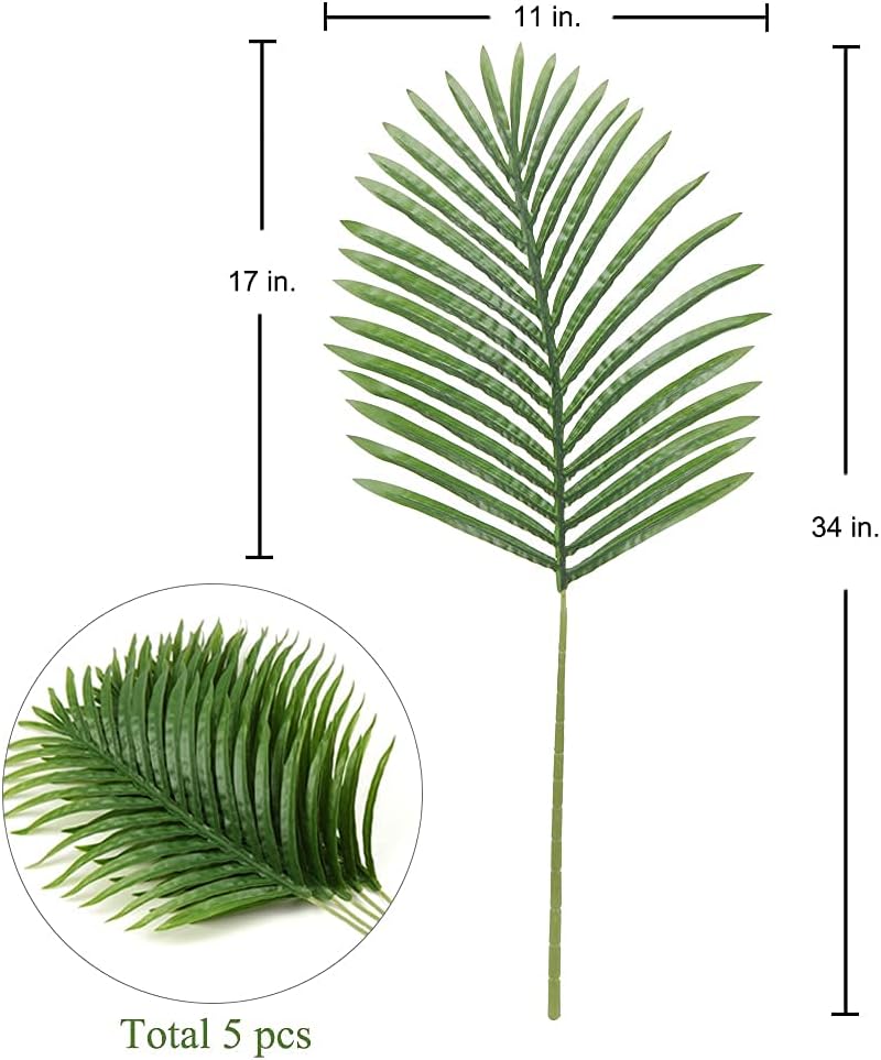 Large Artificial Palm Leaves Palm Fronds Tropical Leaves Areca Palm Branches Palm Leaves with Stem