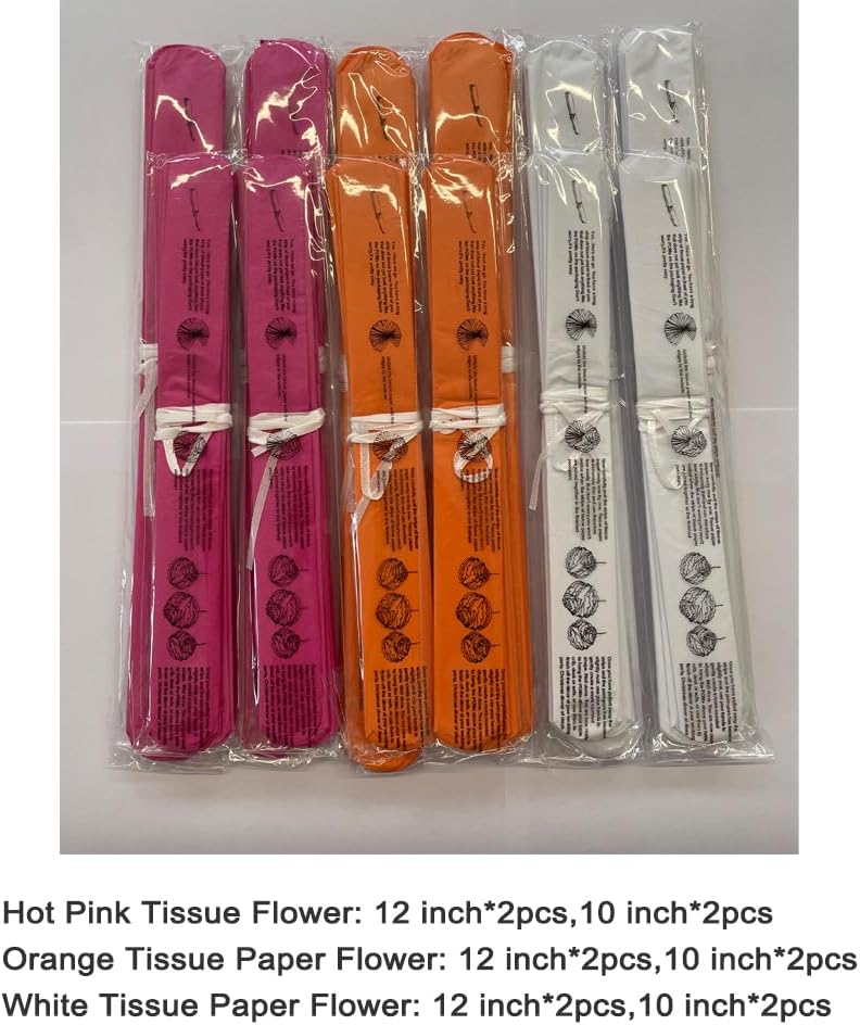 Hot Pink Orange and White Paper Flower Tissue Pom Poms for Fall Autumn Thank's Giving Baby Shower