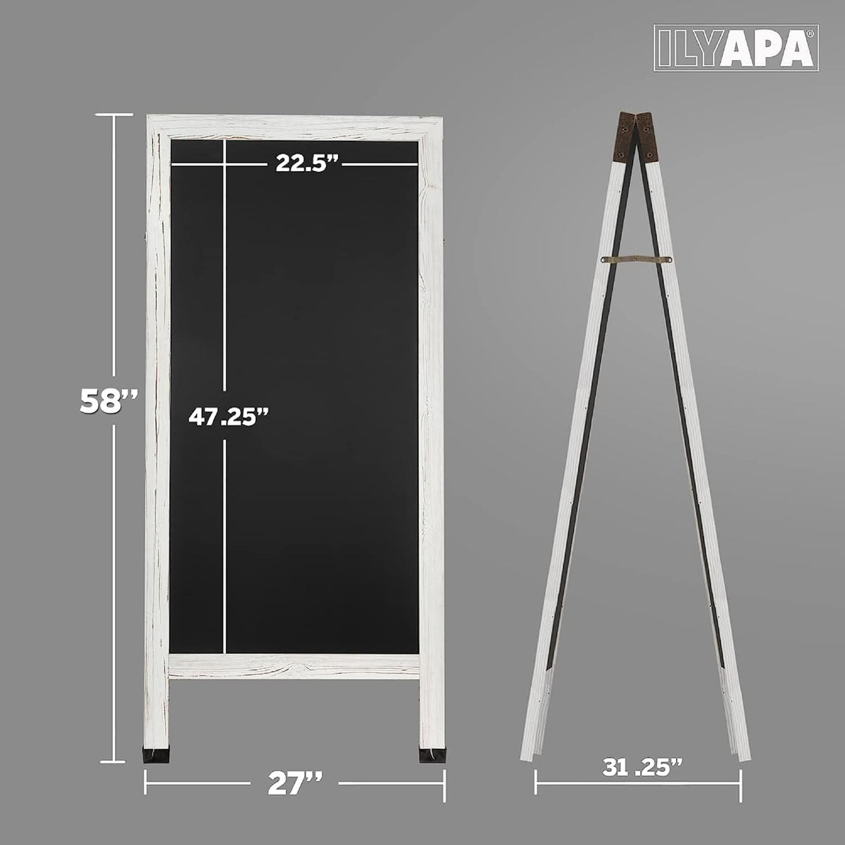 Ilyapa A-Frame Chalkboard Sidewalk Sign - 58 x 27 inches, Folding Standing Sandwich Sign – White