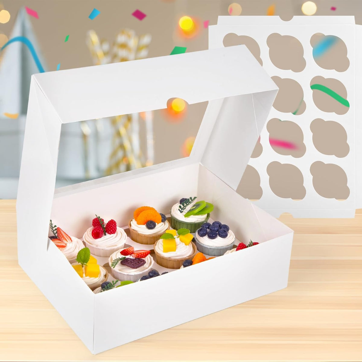VGOODALL 2PCS White Cupcake Container, 12 Count with Window Boxes Holding 24 Pastry Box for