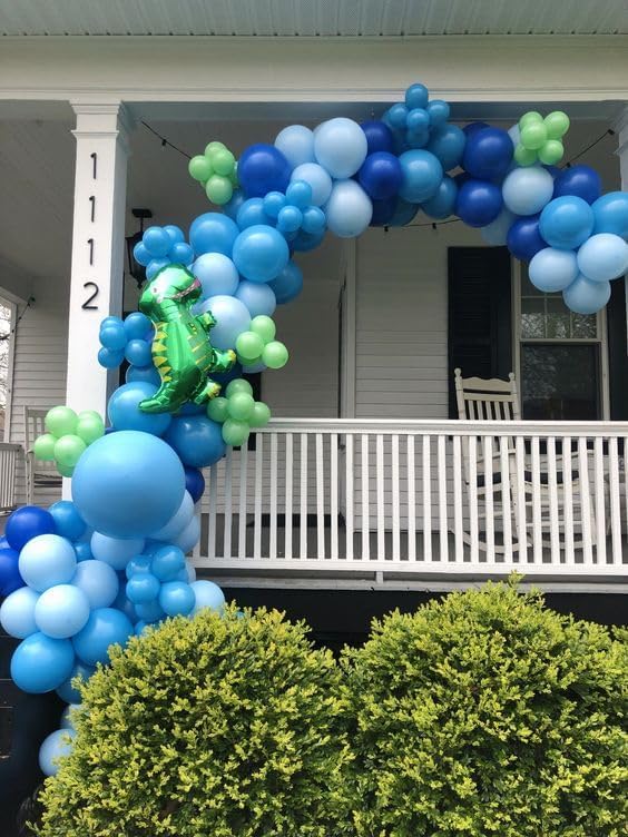 50Pcs Blue Green Balloons 12inch Light Green Blue Vintage Confetti Balloon with Ribbons for Boys