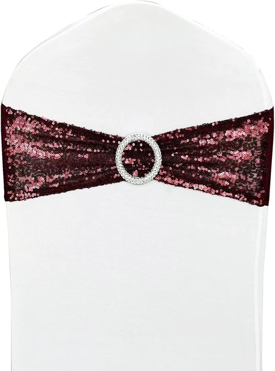 10 Pcs Sequin Chair Sashes Stretch Chair Bands Spandex Polyester Bows for Party Hotel Wedding