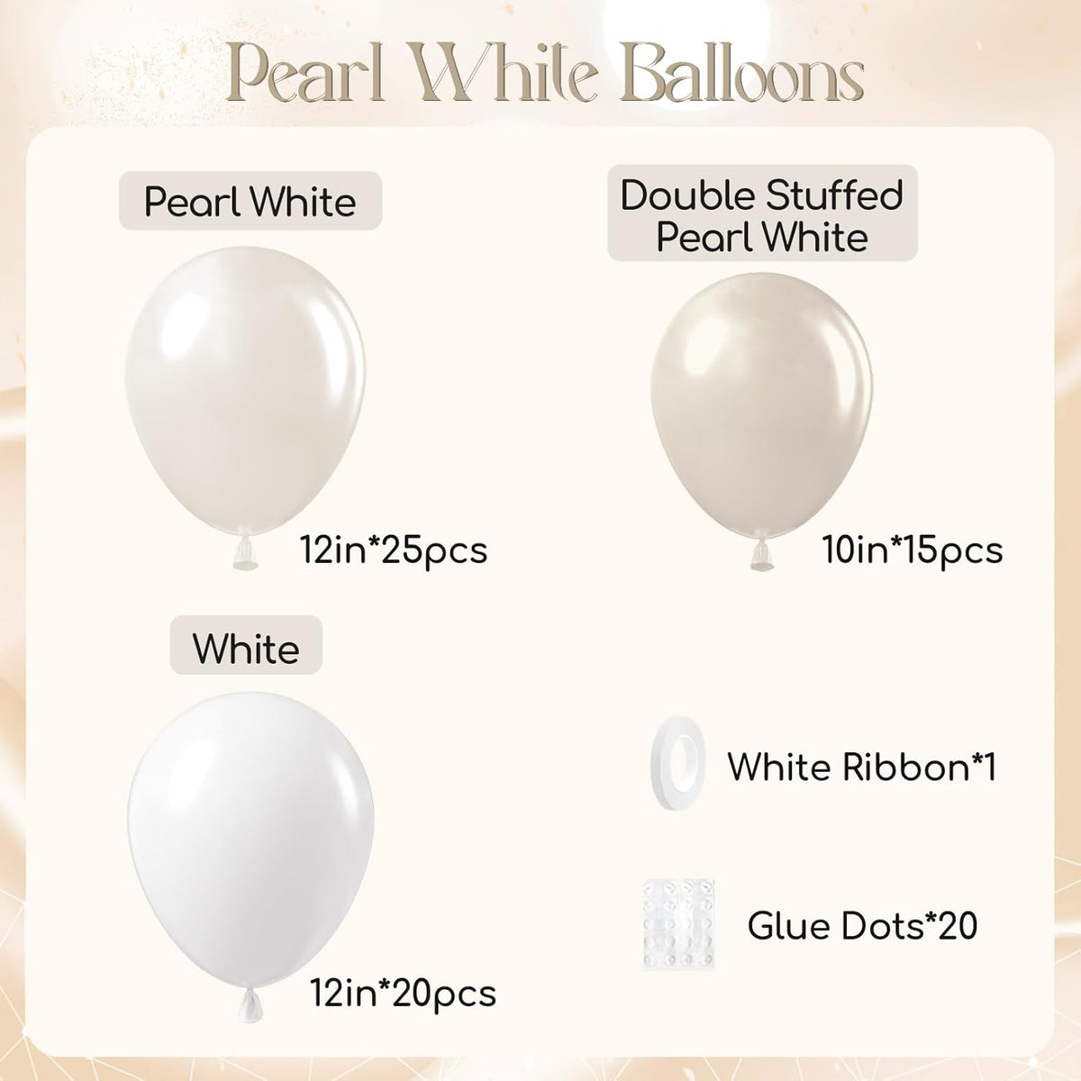 60pcs Double Stuffed Pearl Balloons 12inch, Pearl White Balloons, White Latex Balloon for Wedding