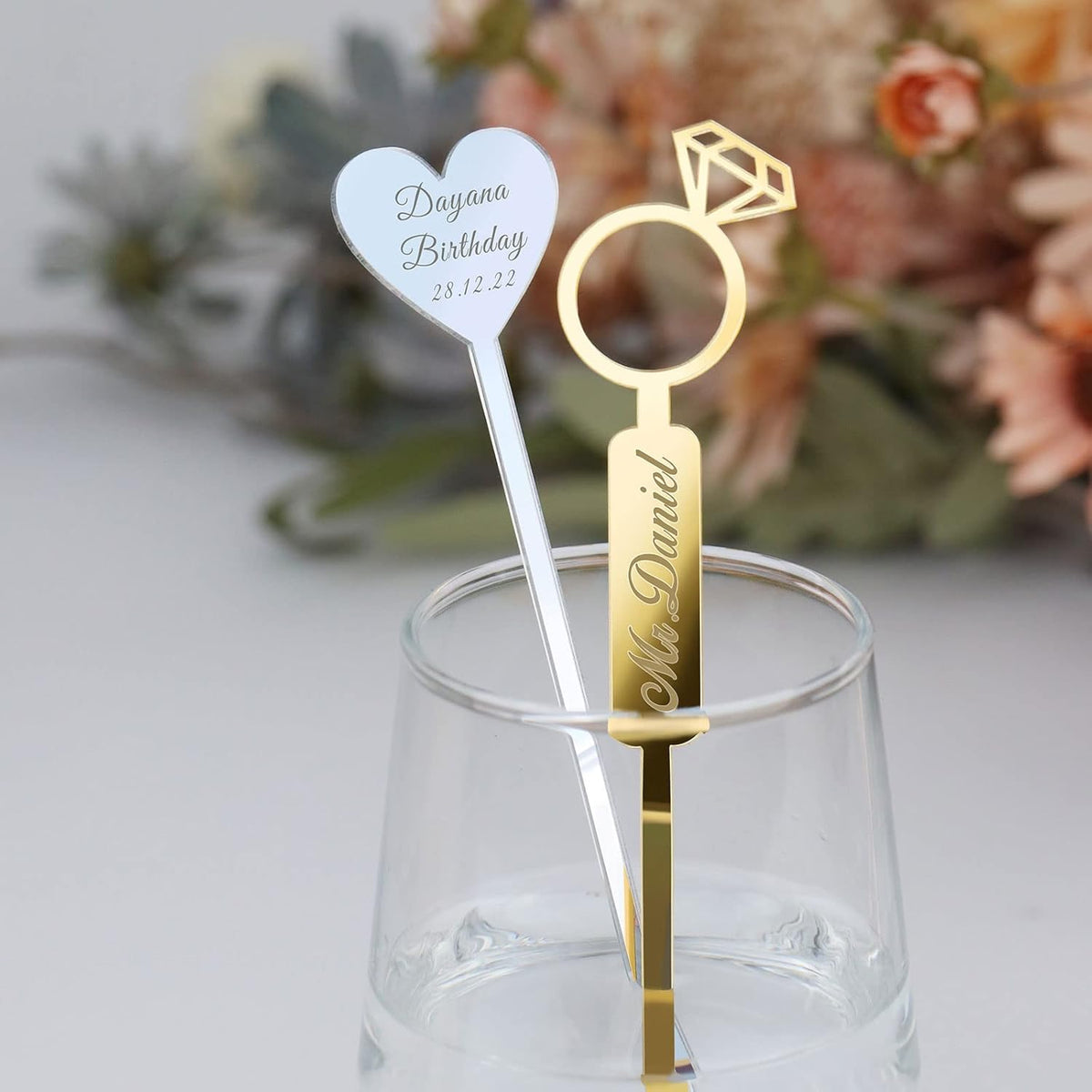 20Pcs Personalized Acrylic Stir Sticks,Custom Cocktail Swizzle Sticks Bar Drinks Mixing Rod for