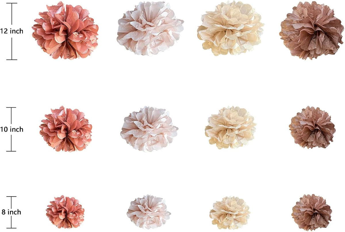ZOOYOO Rose Gold Tissue Paper Pom Poms Set 12PCS Blush Pink Tissue Paper Flowers Decorations for