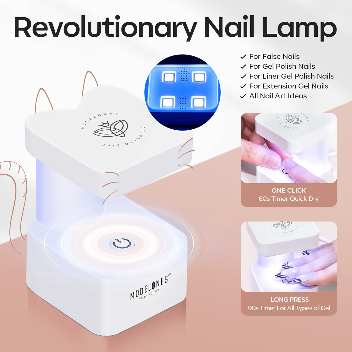 modelones Short Almond Gel Nail Tips Kit, 9-in-One Nail Glue with Portable U V Lamp 216Pcs 12Sizes