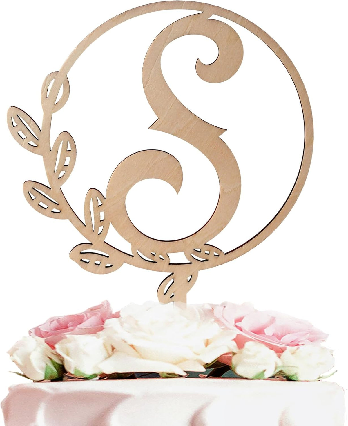 LINGTEER Personalized Inital Letter S Wooden Cake Topper Perfect for Birthday Rustic Wedding