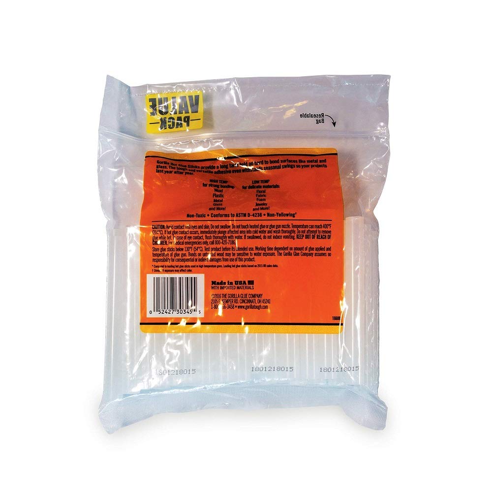 Gorilla Hot Glue Sticks, Clear Glue, Full Size 4" Long x 0.43" Diameter, 45 Count (Pack of 1)