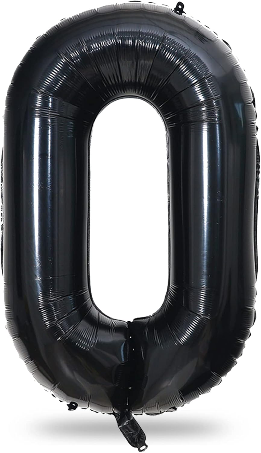 Black Number 0 Balloon for Girls Boys, 40 Inch Large Number 0-9 Foil Mylar Helium Digital Balloons