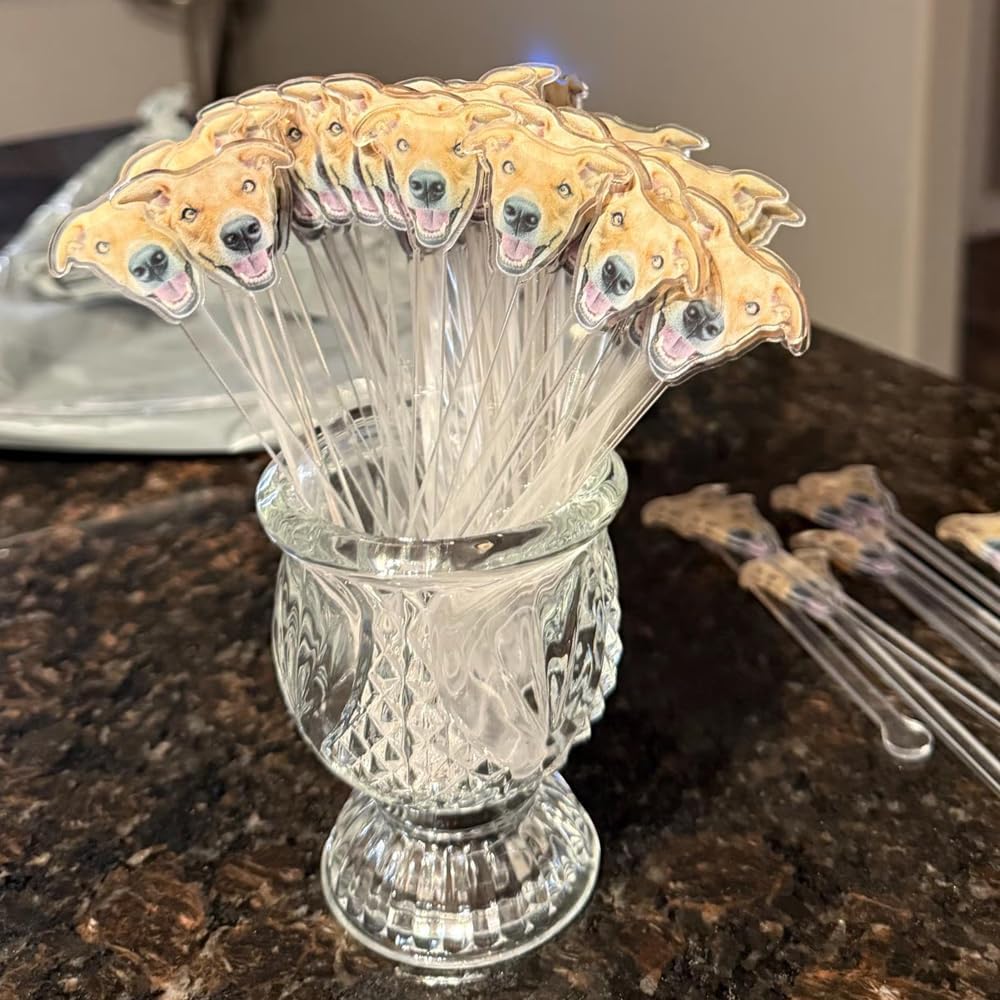 Custom 50 Pcs Double-Sided Wedding Pet Stir Sticks, Personalized Dog Cat Head Acrylic Cocktail