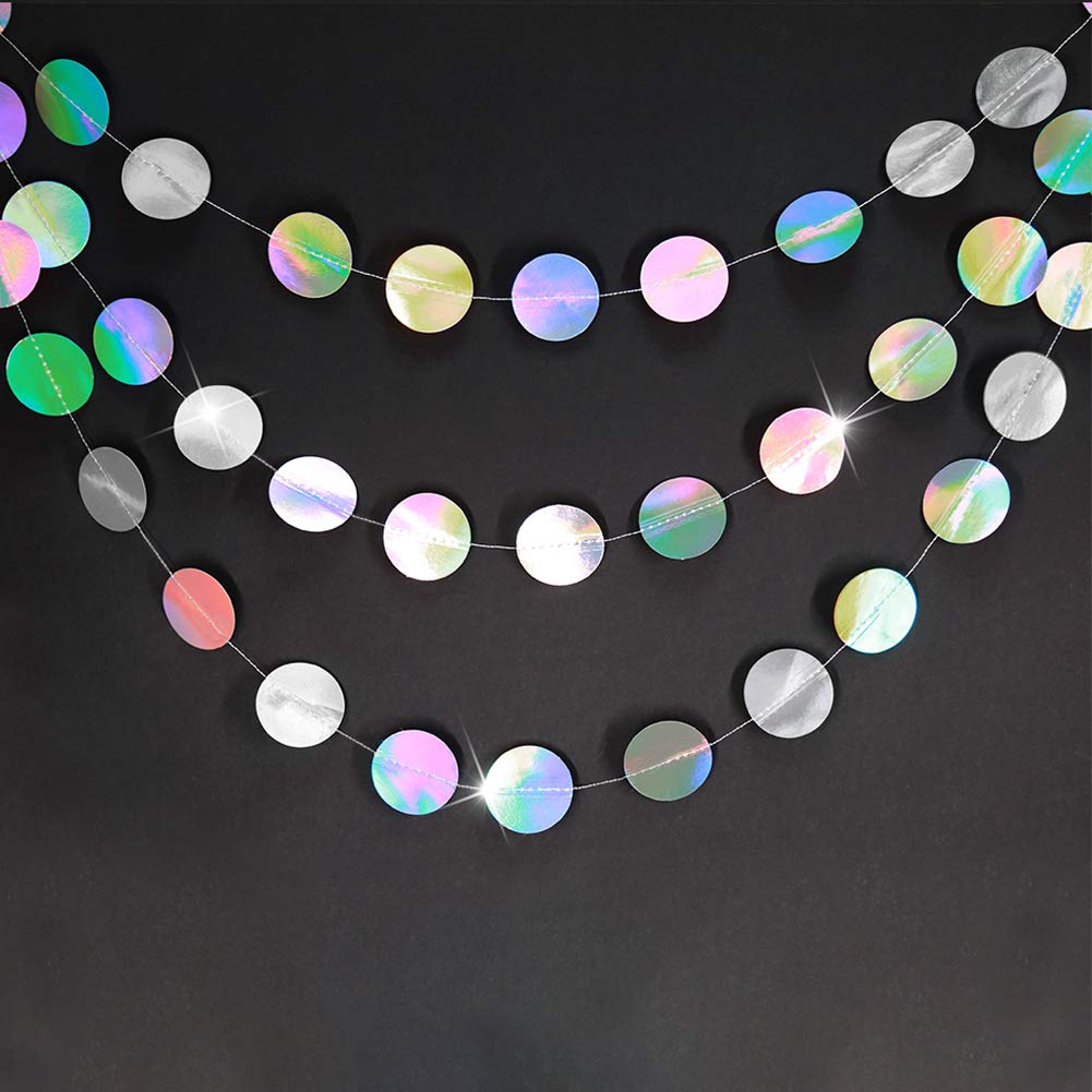 Cheerland Iridescent Party Decorations Holographic Circle Garlands Disco Theme Birthday Decorations