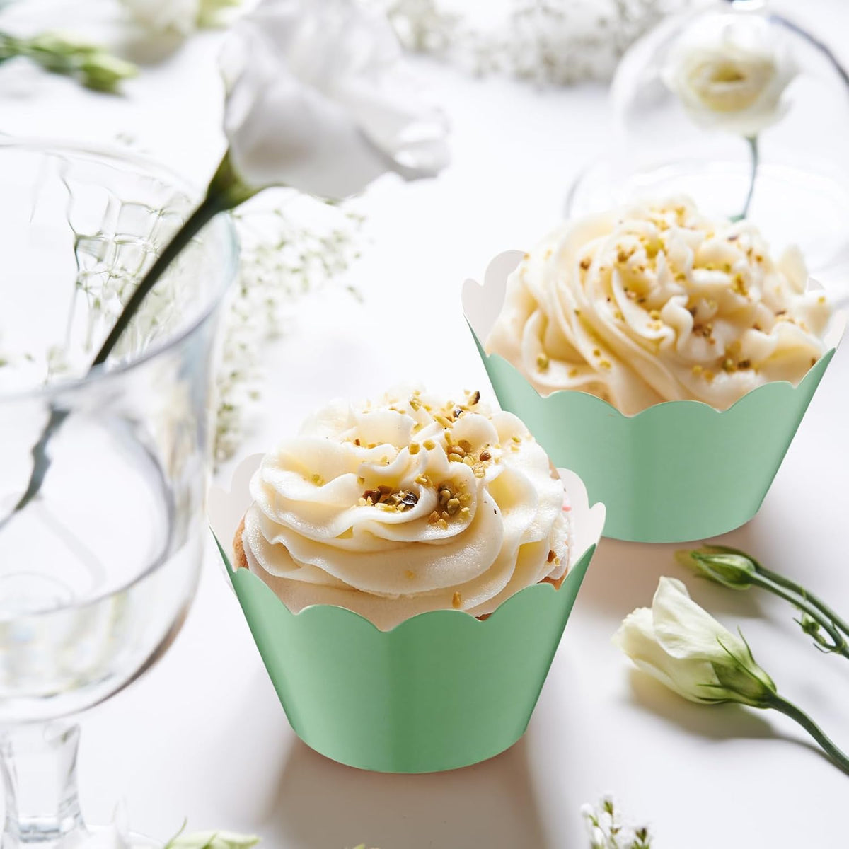 Domensi 100 Pcs Sage Green Cupcake Wrappers Rustic Cupcake Liners Baking Cups Baking Liners for