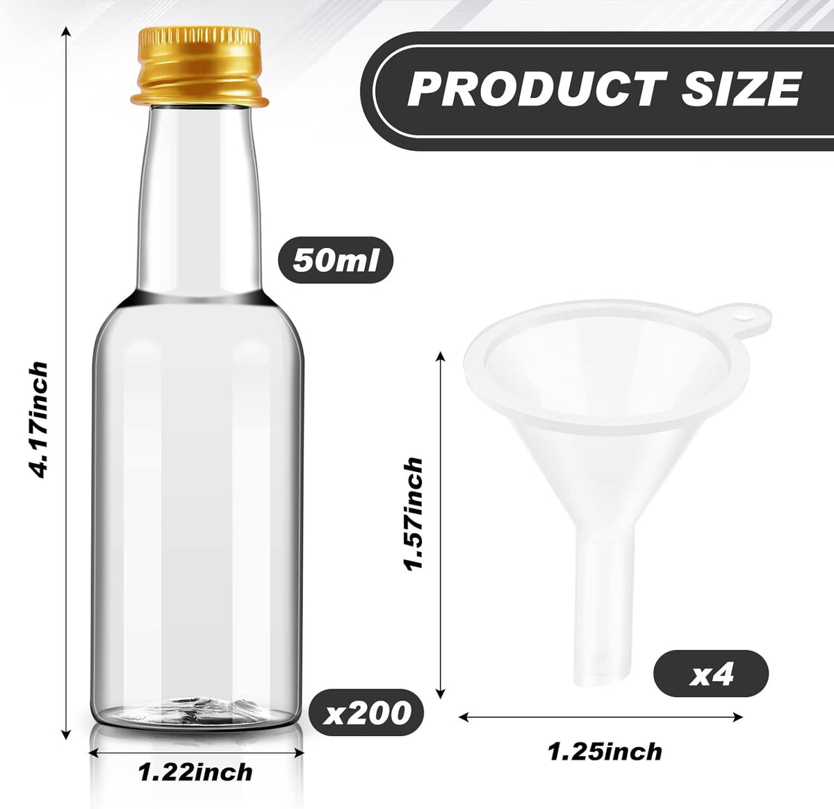 Zubebe 200 Pcs Mini Liquor Bottles 1.7 oz Plastic Empty Spirit Bottle with Screw Cap Liquid Funnel