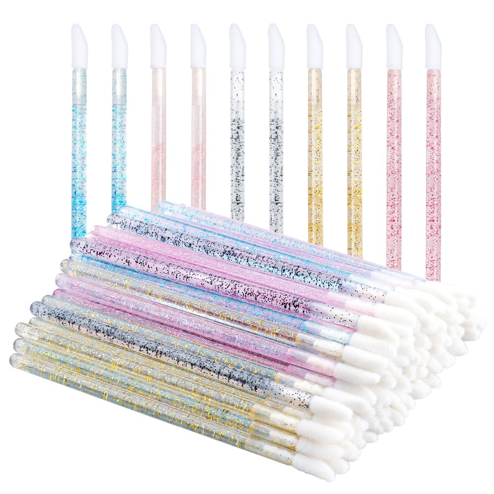 100PCS Glitter Crystal Lip Brush, Disposable Lip Brushes Lip Gloss Applicators Lipstick Gloss Wands